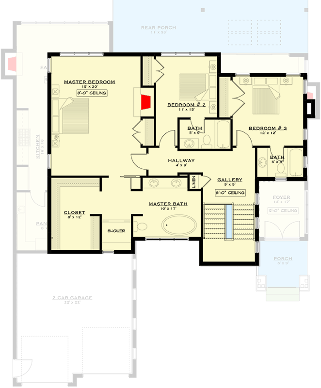 Plan 147039RML: Elegant 3-Bedroom Home with Wet Bar and Second-Floor Master Suite - Floor Plan - 2nd Floor - Modern Farmhouse