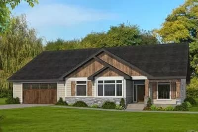 4 Bed Country Ranch Plan House Plan with Central Kitchen Island - 2212 Sq Ft