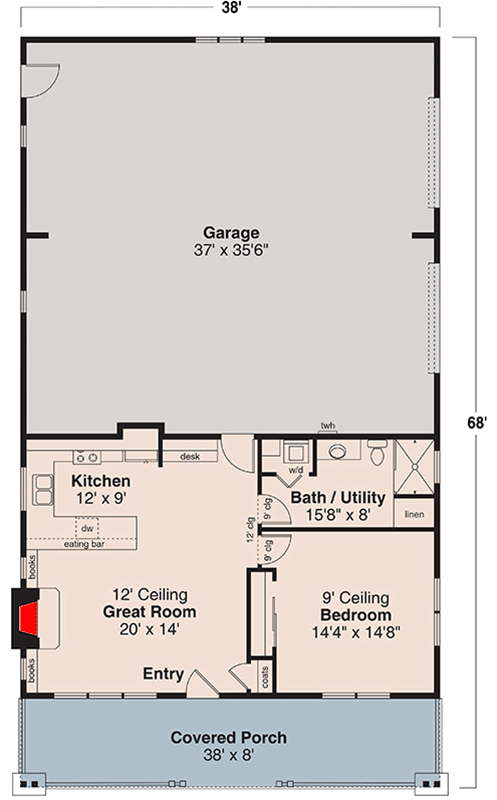 Plan 720118DA: Oversized Garage Plan with 1-Bed Attached Apartment  - Floor Plan - Main Level - Cottage, Country, Craftsman, Mountain