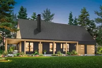 3-Bedroom Barndominium Home Plan with Rear Porch and Open Layout 