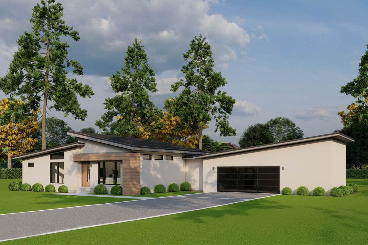 Plan 70924MK: 3-Bed Mid-Century Modern Ranch House Plan with Workshop Garage - Image #8 - Mid Century Modern, Modern, Ranch