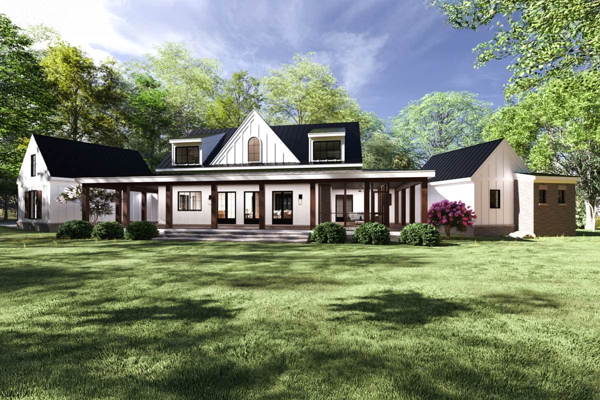 Plan 865025SHW: Modern Farmhouse with Angled Garage and Two-Story Great Room - Image #5 - Country, Farmhouse, Modern Farmhouse, Ranch, Traditional, Transitional