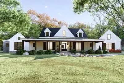 Modern Farmhouse with Angled Garage and Two-Story Great Room