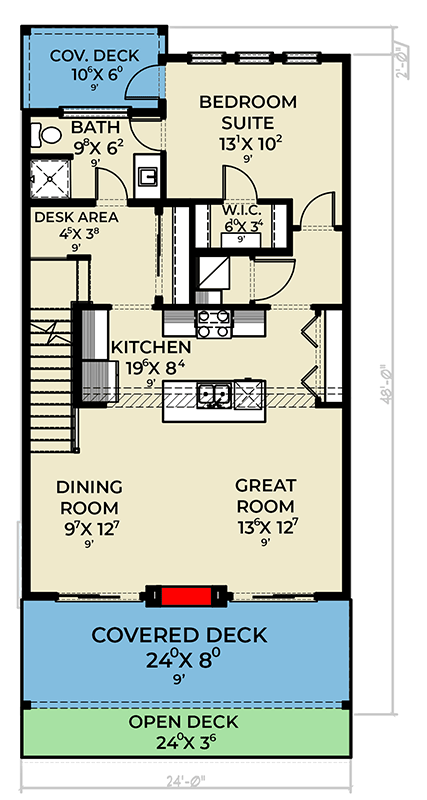 Plan 280236JWD: Narrow Three-Story Contemporary Modern House Plan with Office and Dual Decks - Floor Plan - 2nd Floor - Contemporary, Northwest