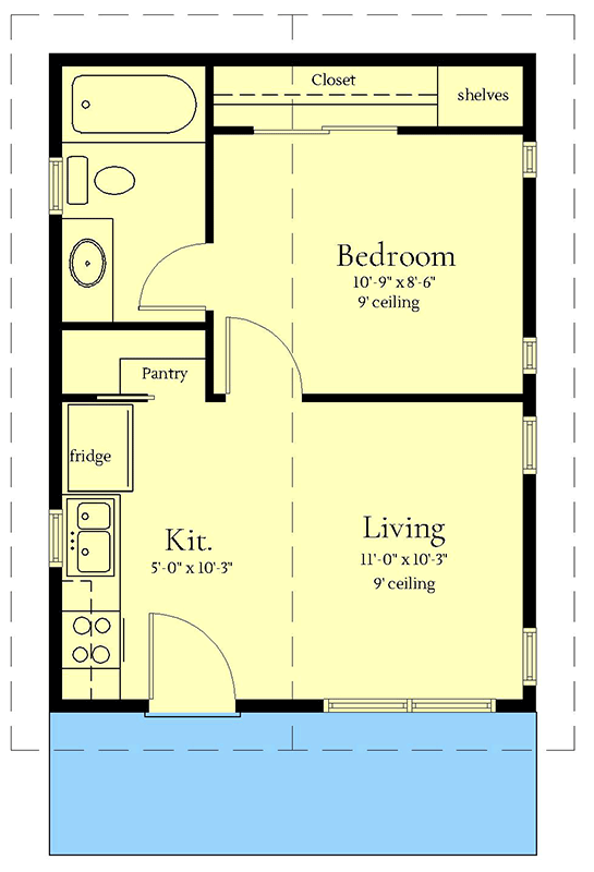 Plan 833075WAT: 1-Bed Tiny Home Under 400 Sq Ft - Floor Plan - Main Level - Cabin, Country, Modern