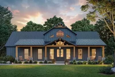 Barndo-Style Modern Farmhouse Plan with 4-Beds, 3-Baths and 2 Car Side-Entry Garage
