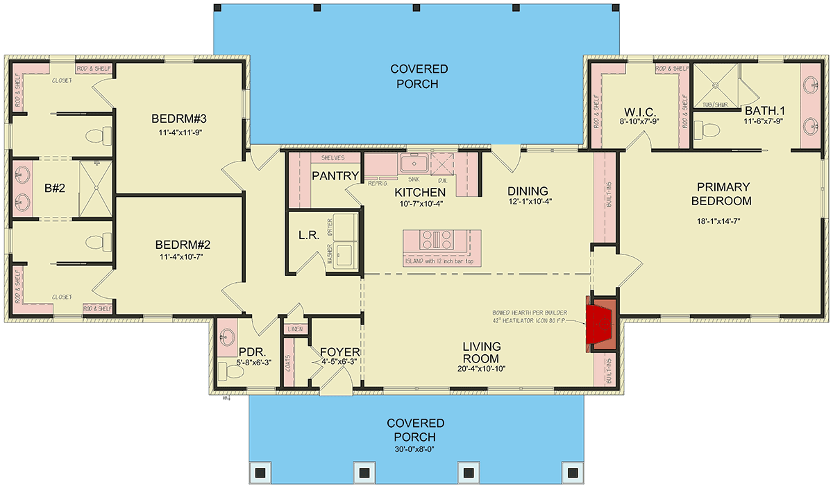 Plan 25890GE: 3-Bed Modern Farmhouse Plan with Jack & Jill Bathroom - 1682 sq Ft - Floor Plan - Main Level - Farmhouse, Modern Farmhouse