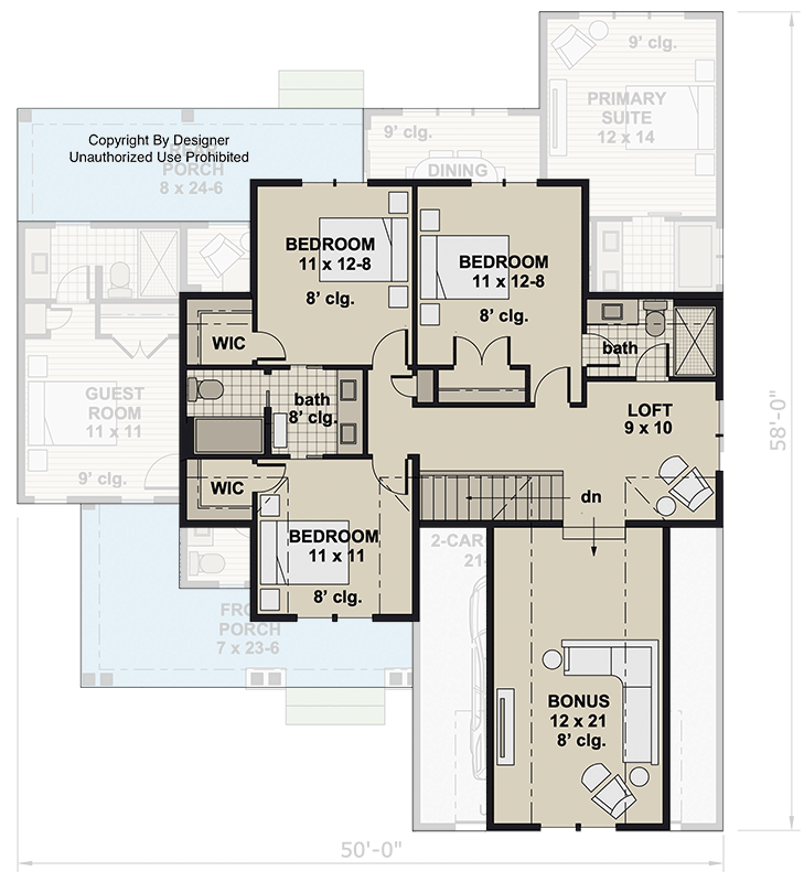 Plan 140021RK: Craftsman House Plan: 5 Beds, Bonus Room, and Dual Porches - Floor Plan - 2nd Floor - Craftsman, New American, Traditional