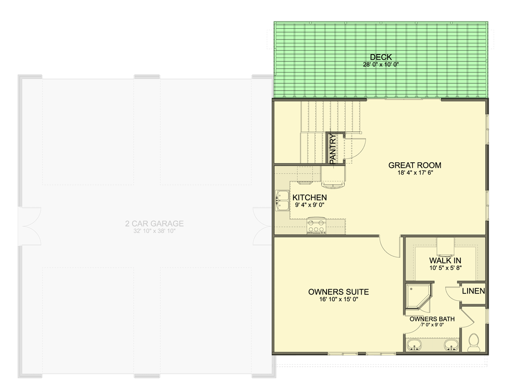 Plan 61637UT: Stylish One-Bedroom Garage Apartment with 4-Car Capacity - Floor Plan - 2nd Floor - Traditional