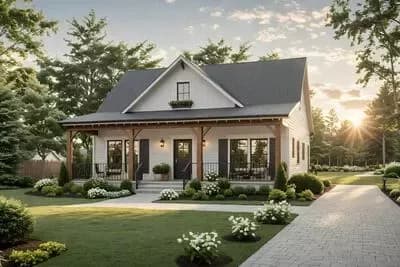 2-Bed Cottage Farmhouse Plan Under 1000 Sq Ft