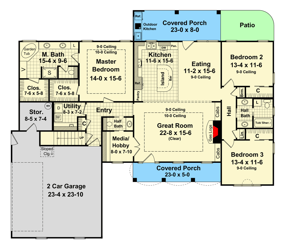Plan 51235MM: Charming Country Modern Farmhouse Plan with Unfinished Bonus Room - Floor Plan - Main Level - Country, Craftsman, Farmhouse, Modern Farmhouse