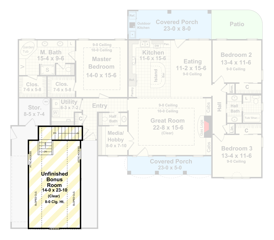 Plan 51235MM: Charming Country Modern Farmhouse Plan with Unfinished Bonus Room - Floor Plan - Unfinished Bonus Room - Country, Craftsman, Farmhouse, Modern Farmhouse