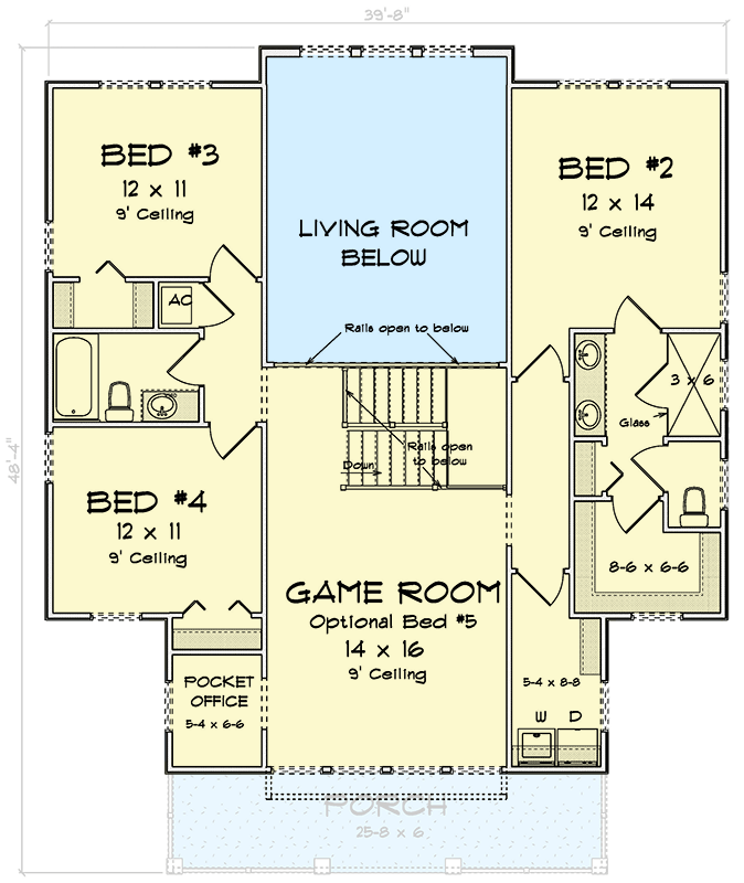 Plan 52437WM: Two-Story 4-Bedroom House Plan with Game Room and Covered Porches - Floor Plan - 2nd Floor - Country, Farmhouse
