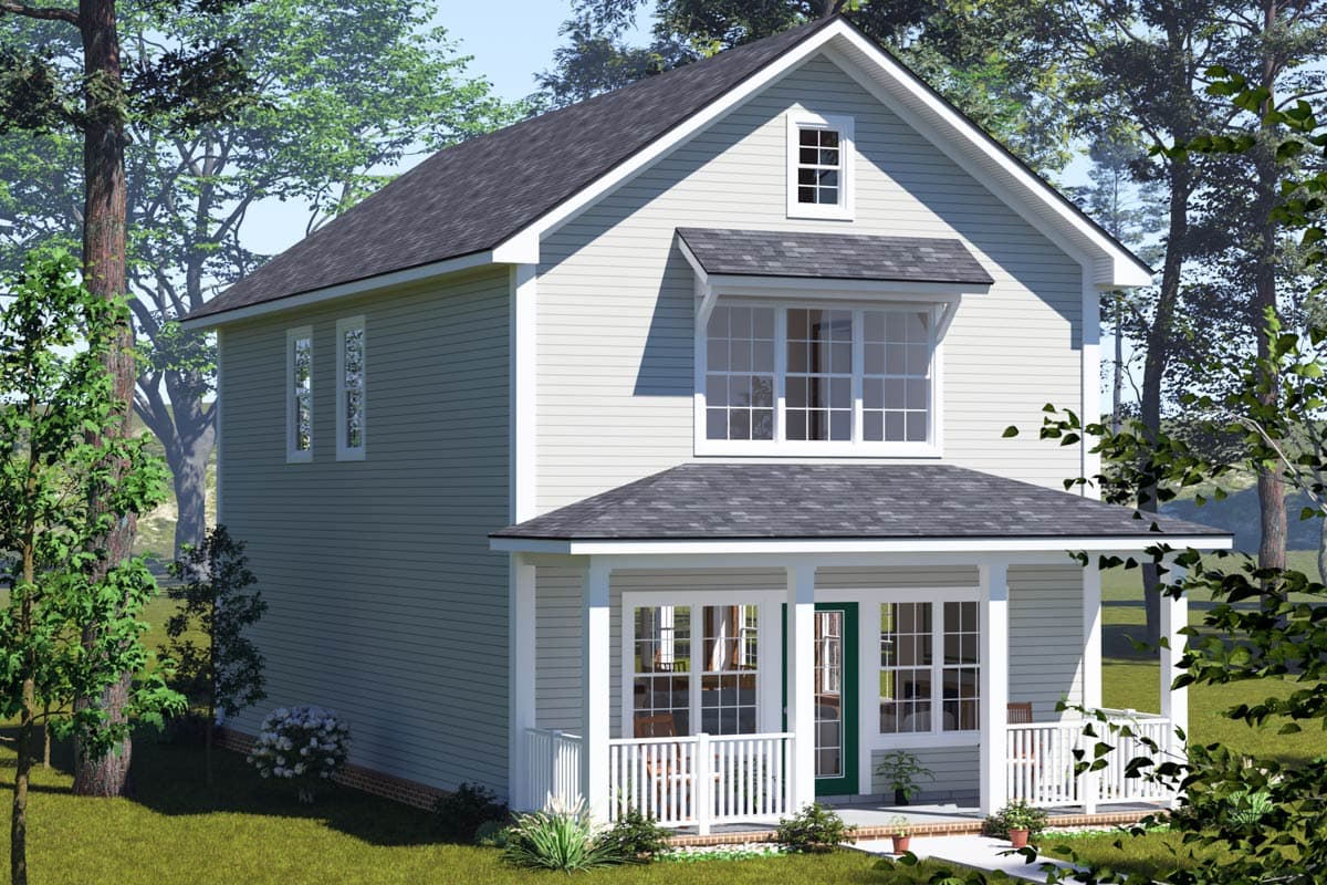 Plan 52440WM: Narrow 3-Bedroom Home with Dual Porches and Open Living - Image #5 - Cottage