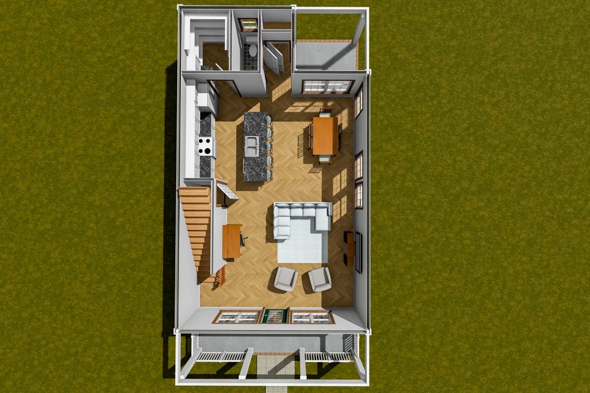 Plan 52440WM: Narrow 3-Bedroom Home with Dual Porches and Open Living - Image #7 - Cottage