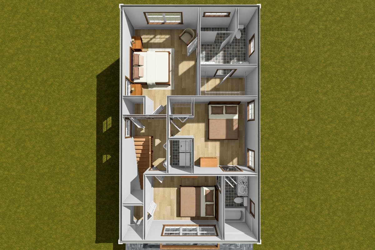 Plan 52440WM: Narrow 3-Bedroom Home with Dual Porches and Open Living - Image #8 - Cottage