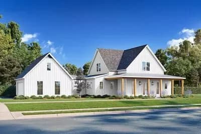 Modern Farmhouse Plan with Vaulted Living Room and Split Bedroom Layout
