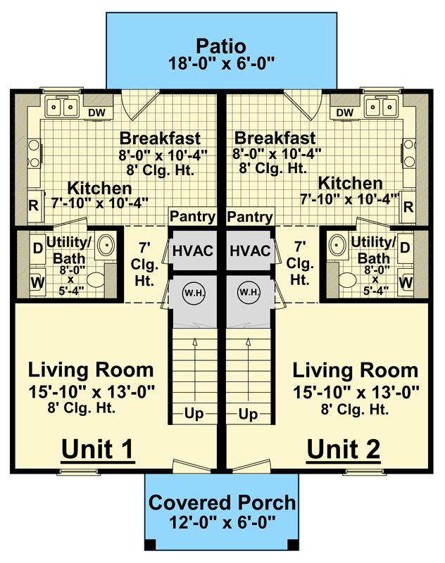 Plan 51242MM: Traditional Duplex House Plan with Efficient 945 Sq Ft Units - Floor Plan - Main Level - Traditional