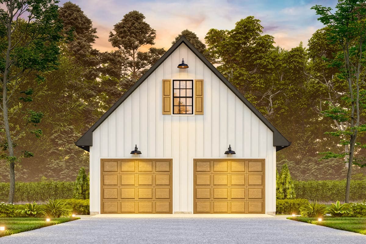 Plan 25899GE: 24-Foot Wide 2-Car Garage with Gable Roof and Upstairs Storage - Image #6 - Farmhouse