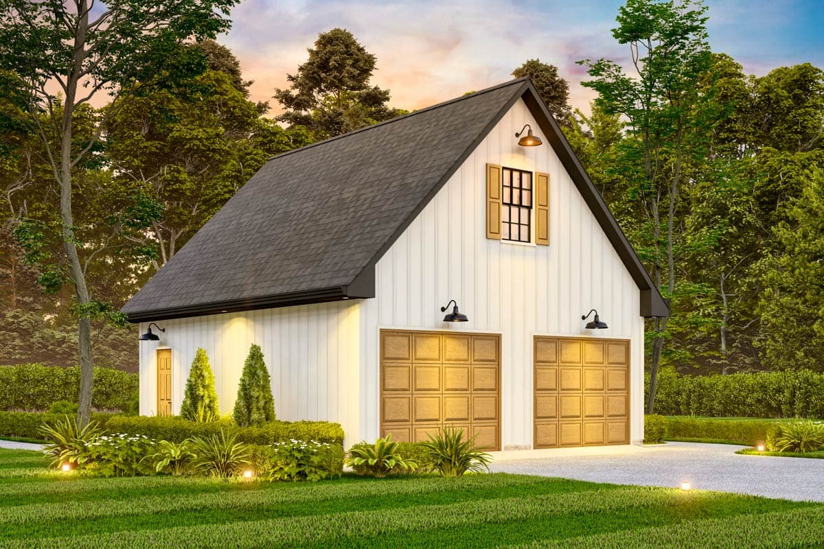 Plan 25899GE: 24-Foot Wide 2-Car Garage with Gable Roof and Upstairs Storage - Image #7 - Farmhouse
