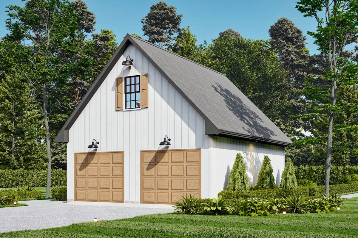 Plan 25899GE: 24-Foot Wide 2-Car Garage with Gable Roof and Upstairs Storage - Image #5 - Farmhouse