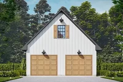 24-Foot Wide 2-Car Garage with Gable Roof and Upstairs Storage
