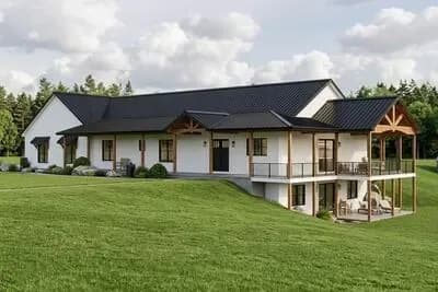 Expansive Rustic Farmhouse Ranch Walkout Home with Wrap-Around Porch & 4-Car Garage