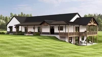 Expansive Rustic Farmhouse Ranch Walkout Home with Wrap-Around Porch & 4-Car Garage
