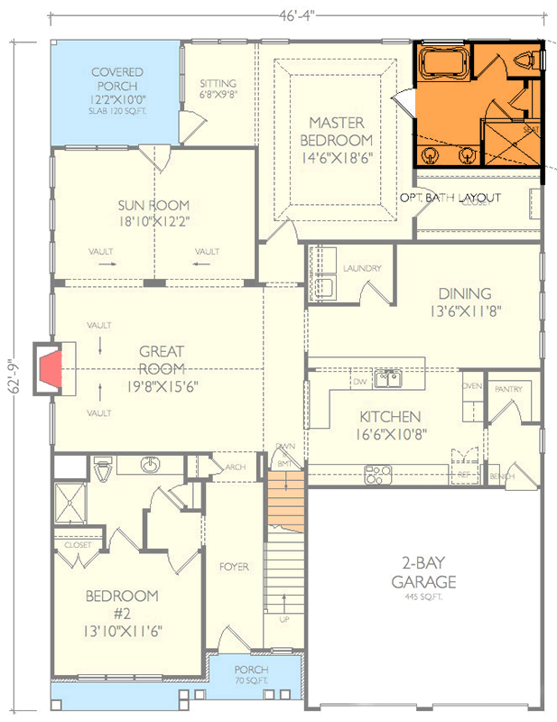 Plan 29931RL: Charmed Craftsman House Plan with Sunroom and Bonus Space - Floor Plan - Main Level- Basement Stairs Location - Craftsman