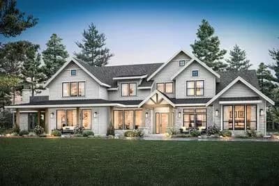 5 Bedrooms Modern Farmhouse Plan with Wraparound Porch and 4-Car Garage