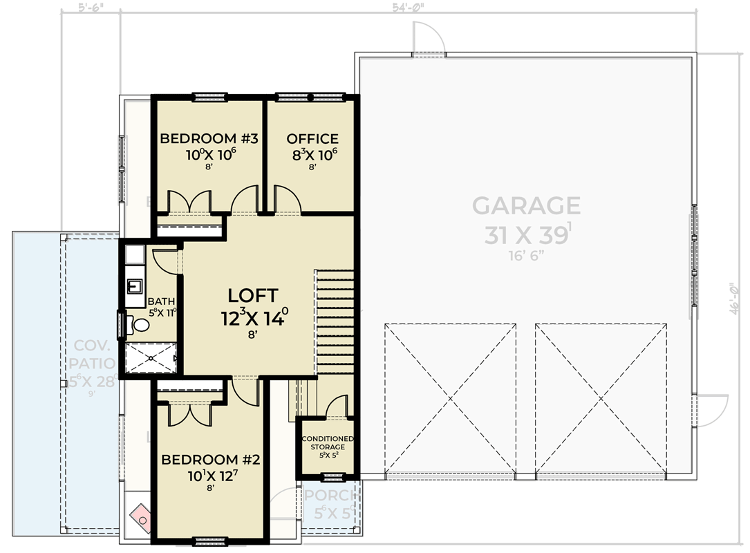 Plan 280243JWD: 3-Bed Barndo-Style Modern Farmhouse with Oversized Workshop Garage - 1586 Sq Ft - Floor Plan - 2nd Floor - Barndominium, Carriage, Modern Farmhouse, New American