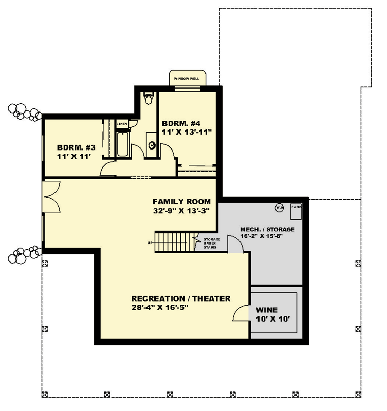 Plan 350142GH: Spacious Mountain Retreat with Wrap-Around Porch - Floor Plan - Lower Level - Country, Farmhouse, Mountain
