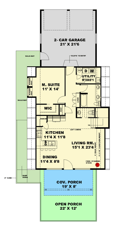 Plan 350143GH: Charming A-Frame Retreat with Vaulted Great Room - Floor Plan - Main Level - A-Frame, Cabin, Mountain