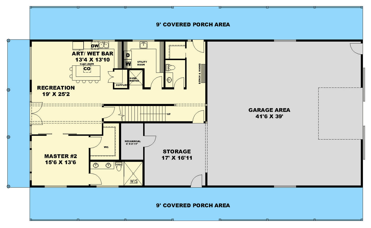 Plan 350144GH: Spacious Barndominium with Dual Master Suites and Expansive Garage - Floor Plan - Main Level - Barndominium