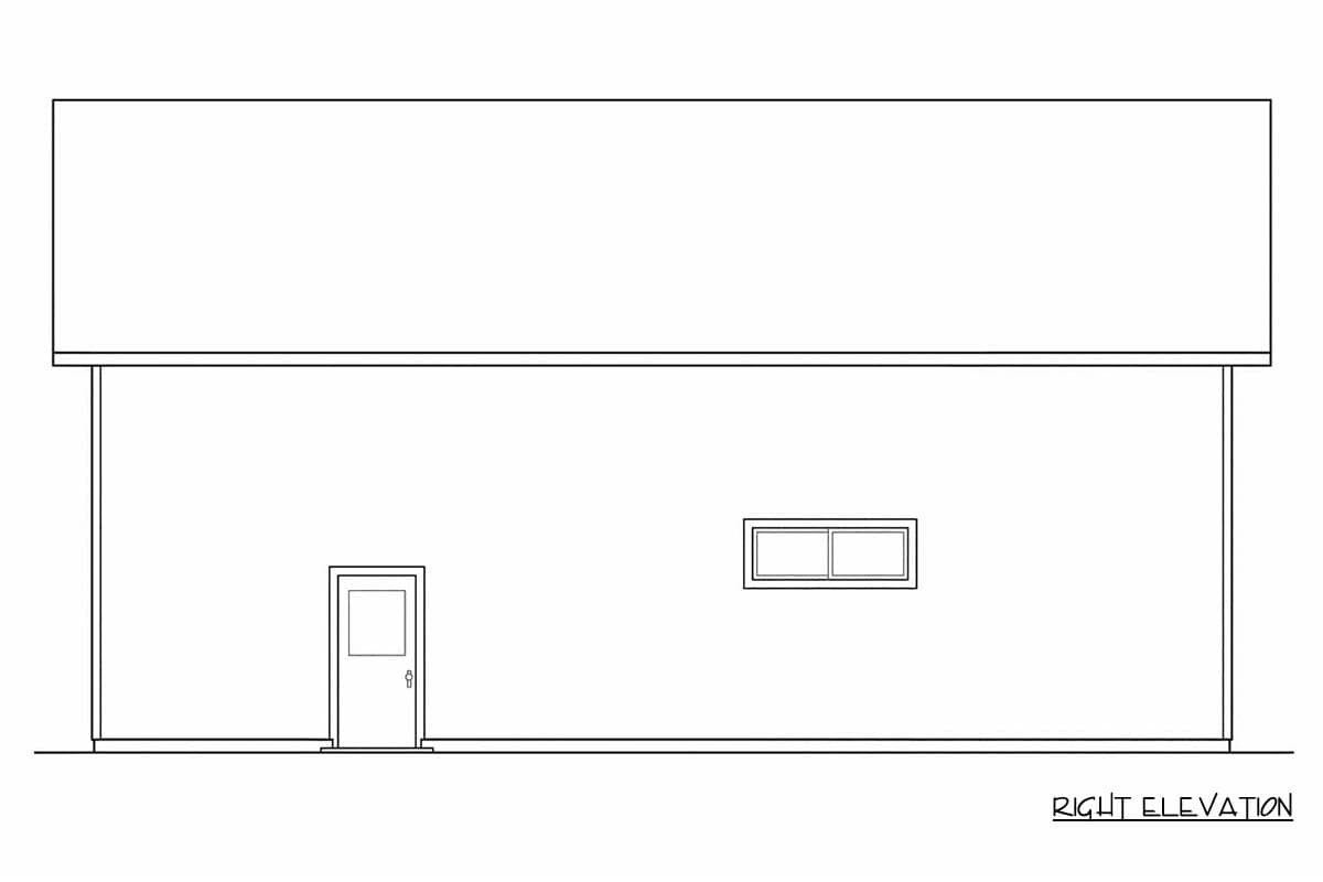 Right elevation of a house plan showing a single door and a horizontal window.