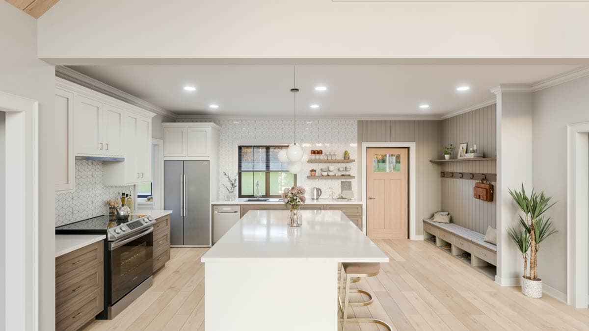 Plan 911058JVD: 2-Bed Modern Farmhouse with Vaulted Living and 3-Car Garage - Image #7 - Modern Farmhouse, New American