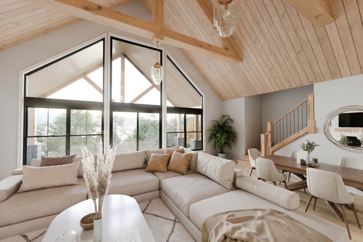 Plan 911058JVD: 2-Bed Modern Farmhouse with Vaulted Living and 3-Car Garage - Virtual Tour Cover Image - Modern Farmhouse, New American