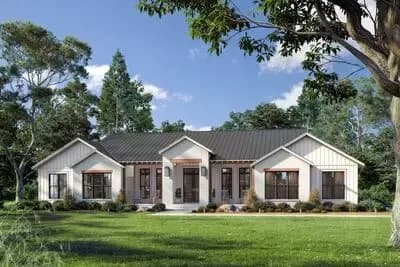 4 or 5 Bedroom Modern Transitional House Plan with Vaulted Living and 3-Car Garage