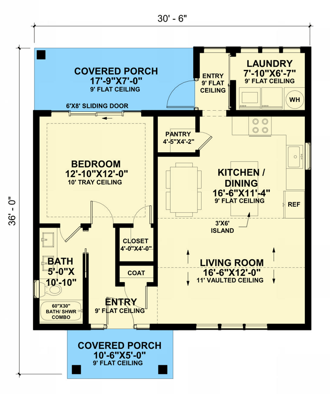 Plan 421025HFC: Charming Gable-Roof Cottage House Plan with  Rear Porch - Floor Plan - Main Level - Cottage, Mountain, Rustic