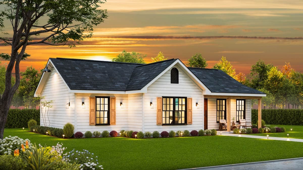 Plan 25902GE: Cozy Ranch House with Inviting Porch and Efficient Layout
