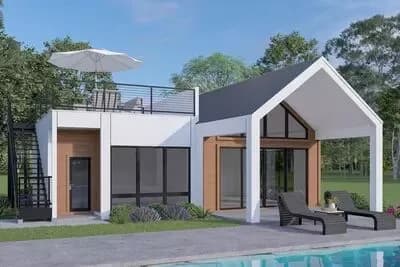 Modern Pool House Retreat with Rooftop Deck and Open Living Space