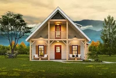 Cozy Contemporary Cabin House Plan with Inviting Porch and Balcony