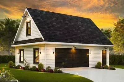 Cozy 1-Bed Carriage House Plan with Spacious Garage