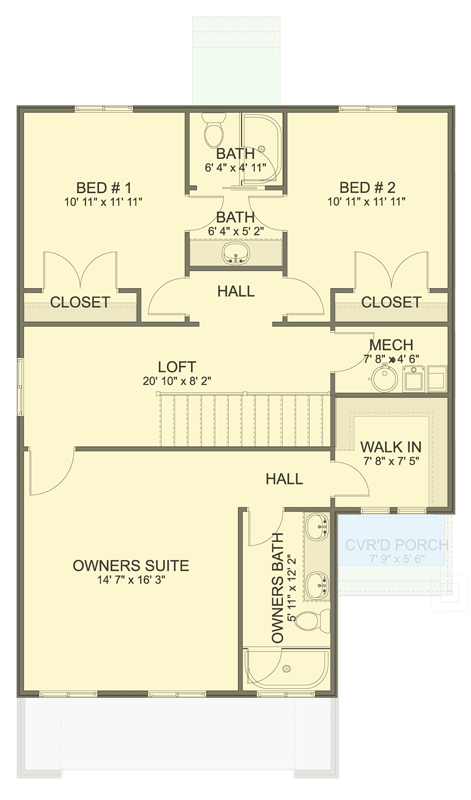 Plan 61640UT: Modern Two-Story House Plan with Split Bedroom Layout - Floor Plan - 2nd Floor - Modern