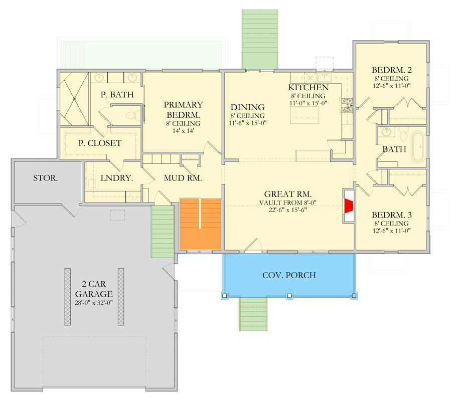 Plan 490143NAH: Expansive 3-Bedroom Craftsman Home Plan with Attached Garage - Floor Plan - Main Level - Craftsman, New American