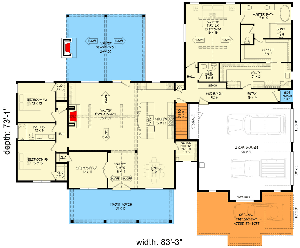 Plan 680570VR: Modern Farmhouse with Expansive Porches and Home Office - Floor Plan - Main Level - Farmhouse, Modern Farmhouse