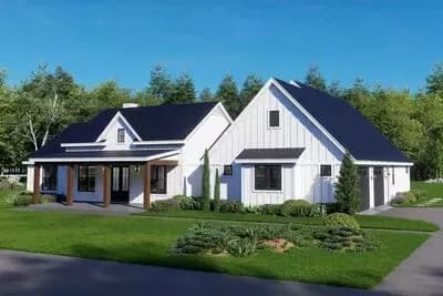 Modern Farmhouse with Expansive Porches and Home Office
