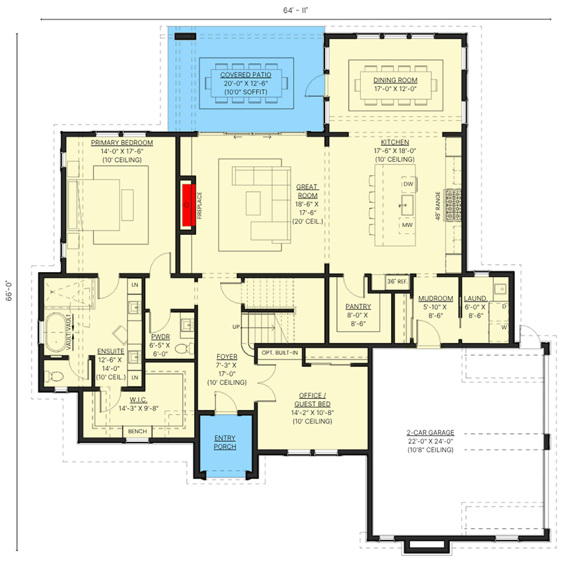 Plan 330027WLE: Luxurious Transitional House Plan with Spacious Interiors and Five Bedrooms - Floor Plan - Main Level - Transitional