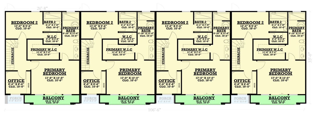 Plan 850009PKE: Luxurious Modern Northwest Quadplex House Plan with 12 Bedrooms - Floor Plan - 2nd Floor - Modern, Northwest