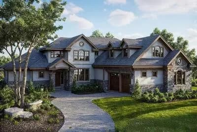 Expansive Craftsman Home Plan with Vaulted Ceilings and Spacious Garage